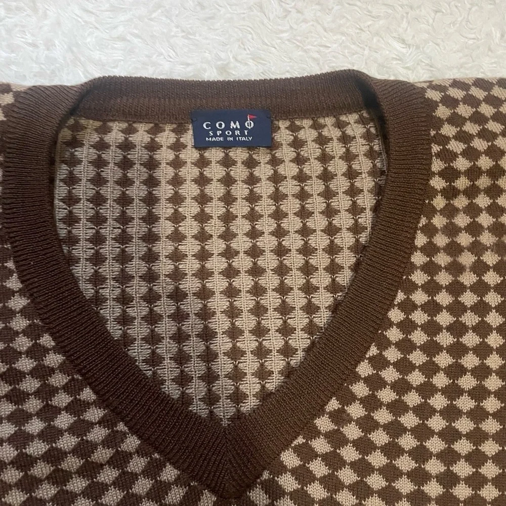 Como Sport Brown Houndstooth V-Neck Sweater